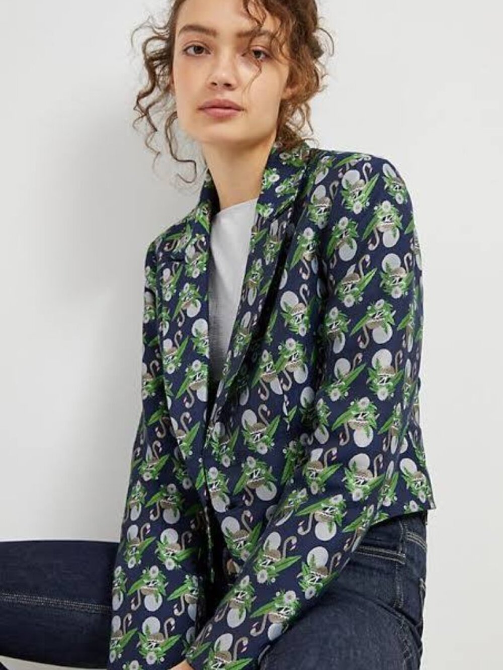 French Mauve Brocade Alida Jacquard Flamingo Cropped Jacket size XS